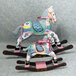 Rocking Horses Folk Art Hand Painted Wooden‎ Pony Nursery Pastel Pink Blue Decor